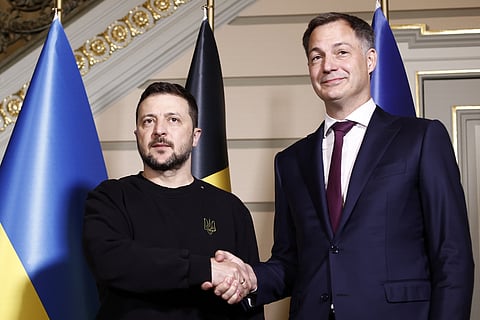 O presidente ucraniano, Volodymyr Zelensky, com o primeiro-ministro belga, Alexander De Croo