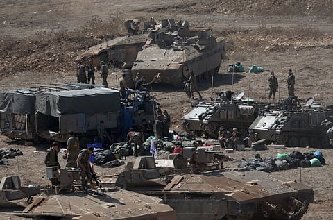 Forças israelitas junto à fronteira com o Líbano.