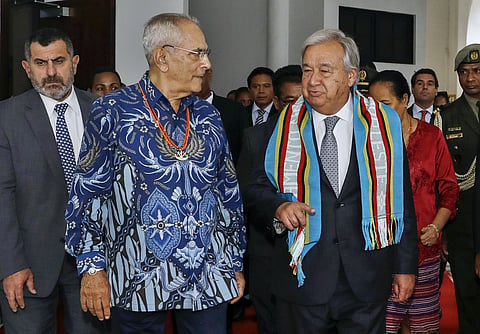 O secretário-geral da ONU, António Guterres, com o presidente timorense, José Ramos-Horta