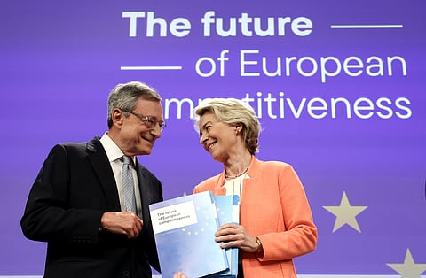 Mario Draghi e Ursula von der leyen, presidente da Comissão Europeia. Foto: EPA