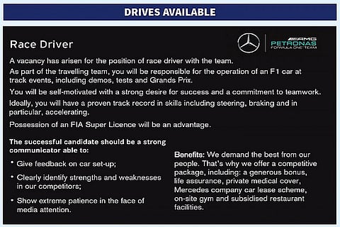 F1: Quer guiar pela Mercedes? Então responda ao ‘anúncio’!