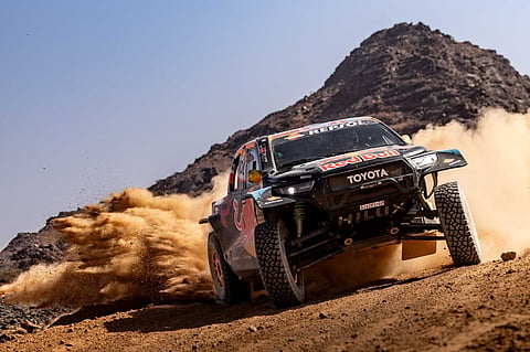 Lucas Moraes and Armand Monleon of the Toyota Gazoo Racing during the Stage 3 of the Dakar 2025 on January 7, 2025 between Bisha and Al Henakiyah, Saudi Arabia // Kin Marcin / Red Bull Content Pool // SI202501071415 // Usage for editorial use only //