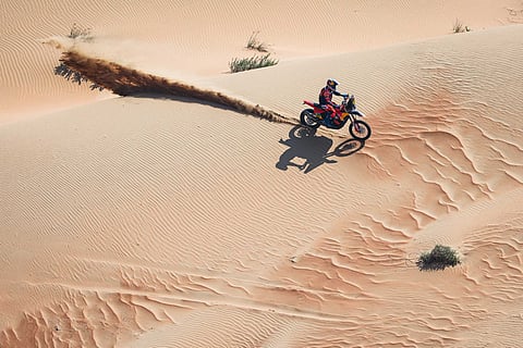 Luciano Benavides on his KTM of the Red Bull KTM Factory Racing Team during the Stage 10 of the Dakar 2025 on January 15, 2025 between Haradh and Subaytah, Saudi Arabia // Florent Gooden / DPPI / Red Bull Content Pool // SI202501150378 // Usage for editorial use only //