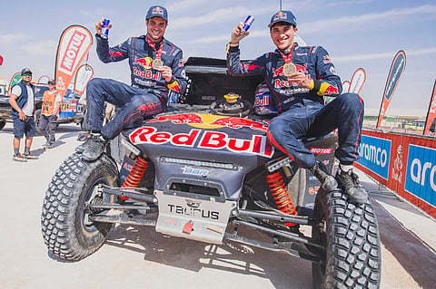 Goncalo Guerreiro (PRT) for Red Bull off-road Junior team USA at the finish line after stage 12 of Rally Dakar 2025 from AL SHUBAYTAH to SHUBAYTAH, Saudi Arabia on January 17, 2025. // Flavien Duhamel / Red Bull Content Pool // SI202501170398 // Usage for editorial use only //