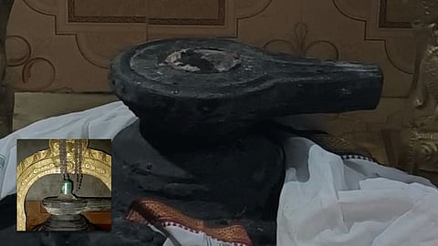 Emerald lingam (inset) removed from its base in Ariyalur temple