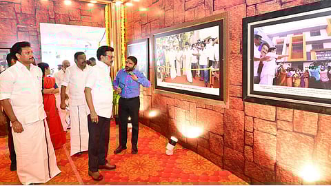 Chief Minister MK Stalin at the photo exhibition on schemes implemented for his home constituency of Kolathur