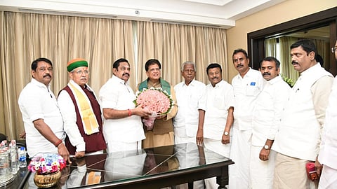 Union minister Piyush Goyal with AIADMK chief Edappadi Palaniswami in Chennai on Tuesday