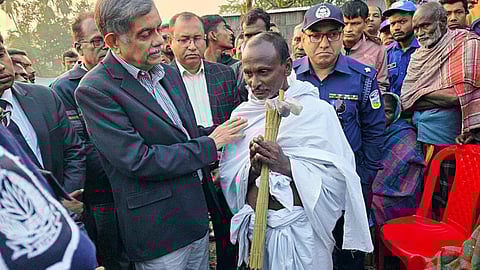 Bangladesh Education Adviser CR Abrar meets Rabilal Das, father of Dipu Chanrda Das