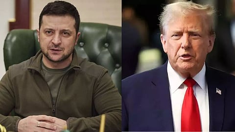 (L-R) Ukrainian President Volodymyr Zelenskyy, US President Donald Trump