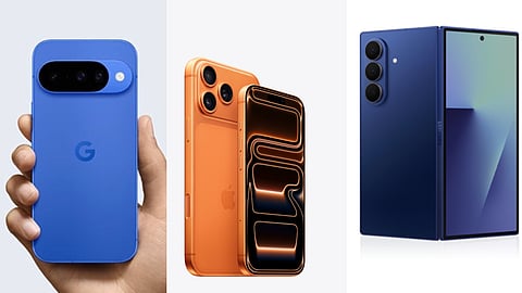 (L-R) Google Pixel 10, Apple iPhone 17 Pro Max, Samsung Galaxy Z Fold7