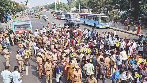 Secondary Grade Teachers (SGTs) protesting near Anna Square on Monday