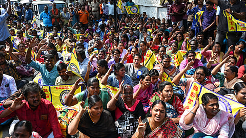 Secondary grade teachers protest