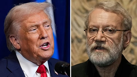 (L-R) President Donald Trump, Iranian Secretary of Supreme National Security Council Ali Larijani