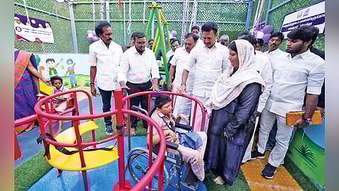 Minister Poyyamozhi after inaugurating the park on Tuesday