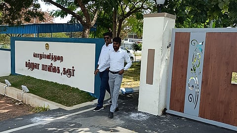 TVK members leaving the PWD House after being quizzed by CBI sleuths in Karur on Thursday