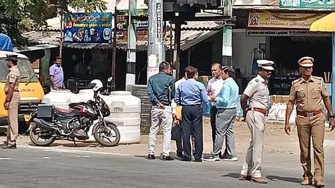 Union Home Ministry officials inspecting the stampede site at Velusamypuram in Karur on Friday
