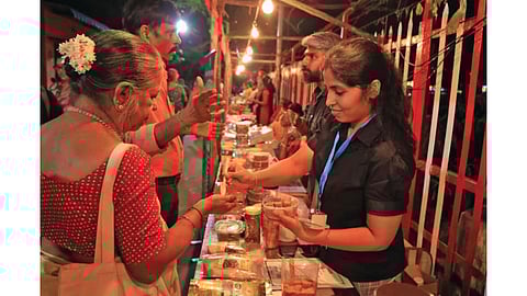 Stalls selling handmade bags and jewellery, piping hot chocolates and laddoos.