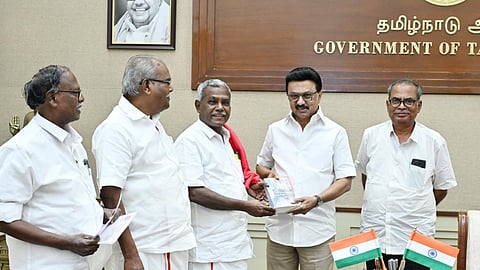 CPM leaders submitting the memorandum to Chief Minister MK Stalin at the Secretariat on Tuesday