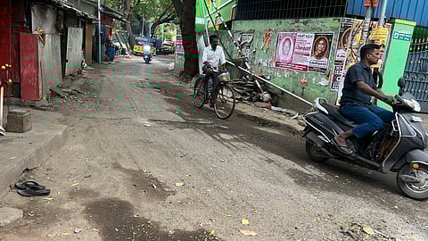 Uneven 100-metre stretch of Kanni Amman Koil Street in West Mambalam.