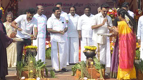 Chief Minister MK Stalin celebrates Pongal with government officials at the Chennai Secretariat