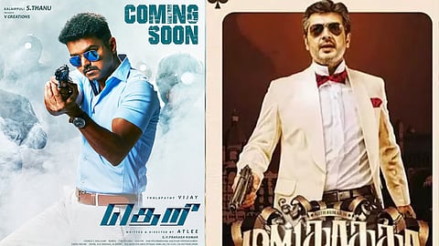 (L) Poster of Theri, (R) Poster of Mankatha
