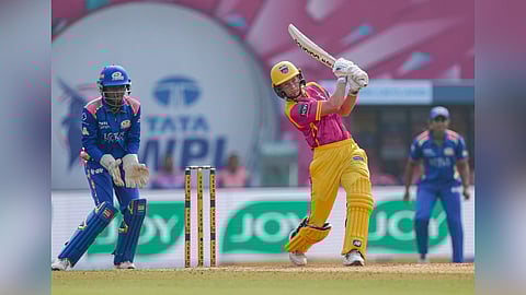 Meg Lanning plays a shot during her knock of 70
