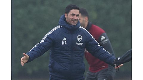 Arsenal's coach Mikel Arteta during a training session ahead of match