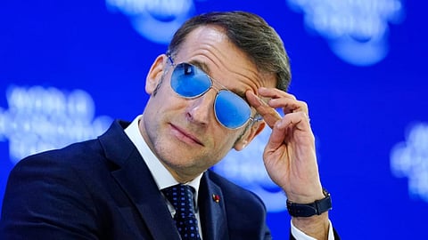 French President Emmanuel Macron is seen during the Annual Meeting of the World Economic Forum in Davos, Switzerland, Tuesday, Jan. 20, 2026