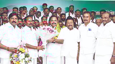 Rajya Sabha member and OPS camp supporter rejoining EPS camp in his presence on Saturday