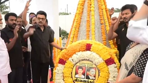 Marking Tamil Language Martyrs’ Day, Chief Minister M K Stalin on Sunday paid homage to freedom-era language activists Thalamuthu and Natarajan at Moolakothalam