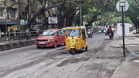 Motorists find it difficult to negotiate the dangerous state of Sterling Road