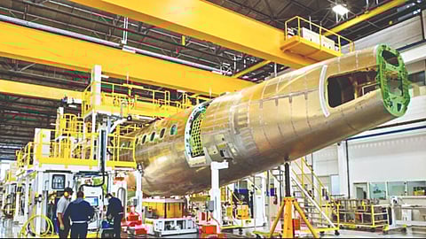 Civilian aircraft is assembled in the manufacturing unit