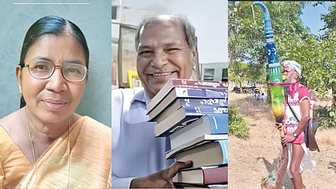 Budri Thati who built schools in naxal-hit Chhattisgarh (L),
Anke Gowda, who set up world’s largest free-access library (M) and
Bhiklya Ladakya Dhinda (R), who preserved Tarpa musical
instrument were among 45 to be awarded with Padma.