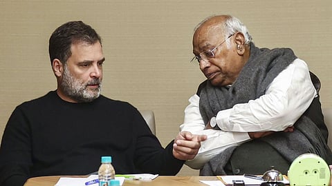 Congress president Mallikarjun Kharge with Rahul Gandhi