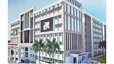 The artist’s impression of the children’s hospital coming up in Guindy at a cost of over Rs 400 crore