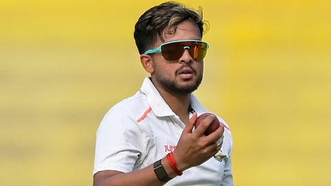Harsh Dubey during the first day of the Ranji Trophy Elite Group A cricket match between Uttar Pradesh and Vidarbha at the Vidarbha Cricket Association Stadium