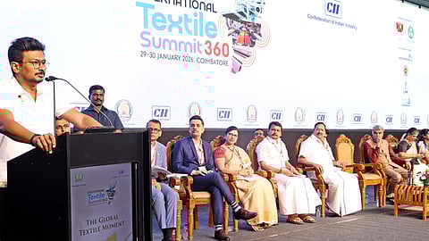 Udhayanidhi Stalin addressing the International Textile Summit-360 in Coimbatore, on Thursday