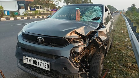 The car which ran over the devotees in Perambalur
