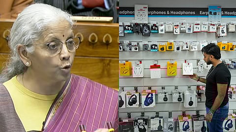 Finance Minister Nirmala Sitharaman and representative image for electronics