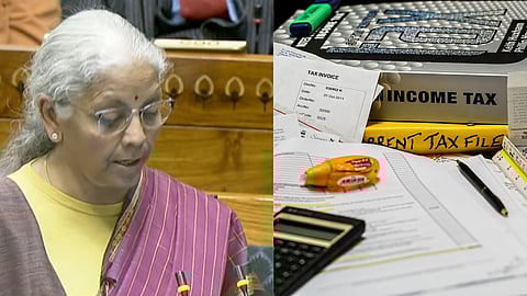 Finance Minister Nirmala Sitharaman and representative image for income tax