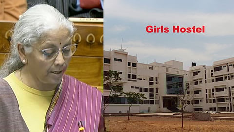 Finance Minister Nirmala Sitharaman and a representative image for girls hostel
