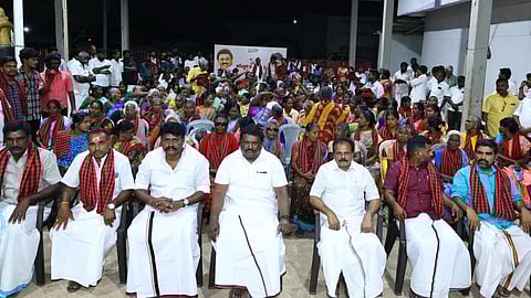 Minister SS Sivasankar with OPS supporters who joined DMK in Ariyalur on Monday