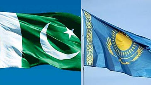 Pakistan flag and Kazakhstan flag