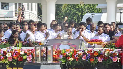 Chief Minister MK Stalin, cabinet colleagues and other DMK leaders paying tributes at Anna Memorial on Tuesday