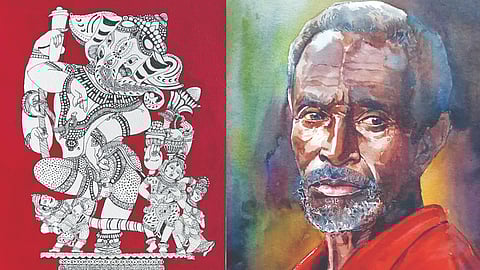 (L) Kothainayaki’s work, (R) Art by Silambarasan