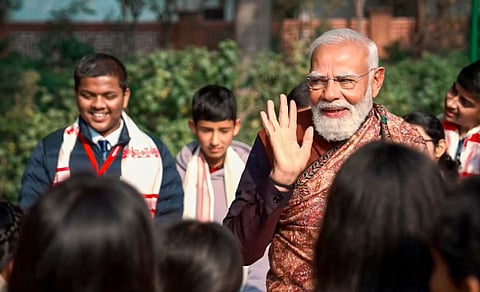 Prime Minister Narendra Modi interacts with students during 'Pariksha Pe Charcha' programme in New Delhi.