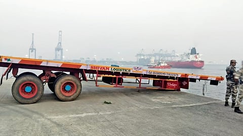The container chassis separated from its truck after mishap near north coastal berth in Chennai Port