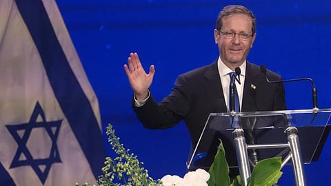 Israeli President Isaac Herzog speaks at a Jewish community event in Melbourne