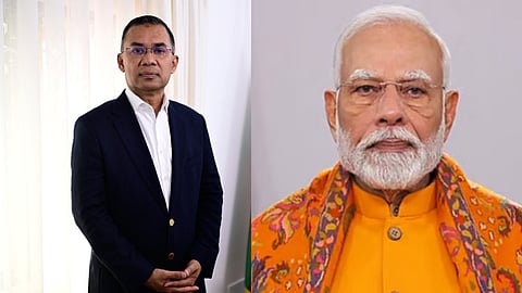 (L) Tarique Rahman, (R) Narendra Modi