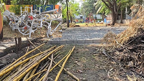 Shoddy conditions of the Shakti Nagar park in Tambaram. (inset) Equipment waiting to be installed